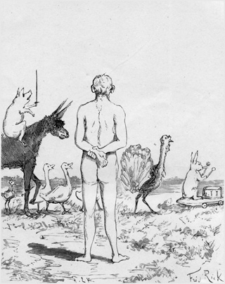 9. L’homme passe en revue les animaux.